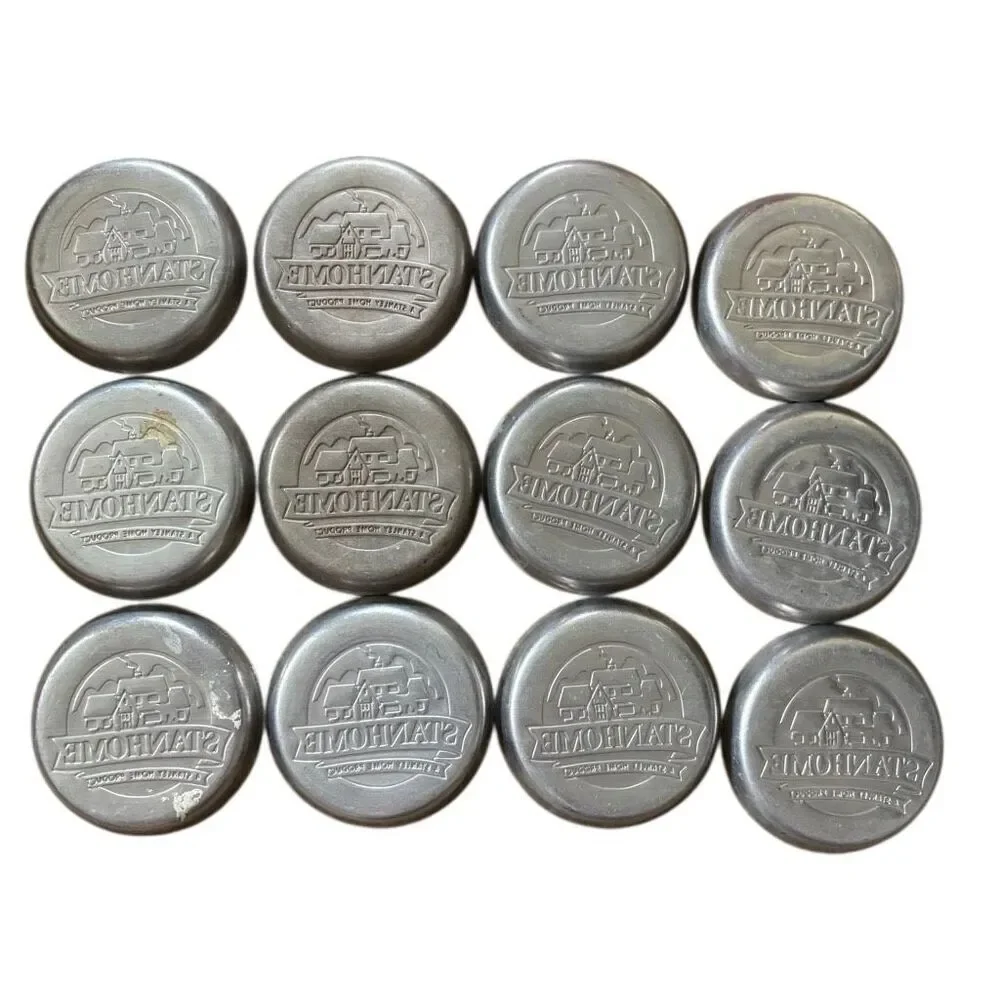 Vintage Stanhome Aluminum Coasters Stanley Home Product Cottage Scene Lot of 12
